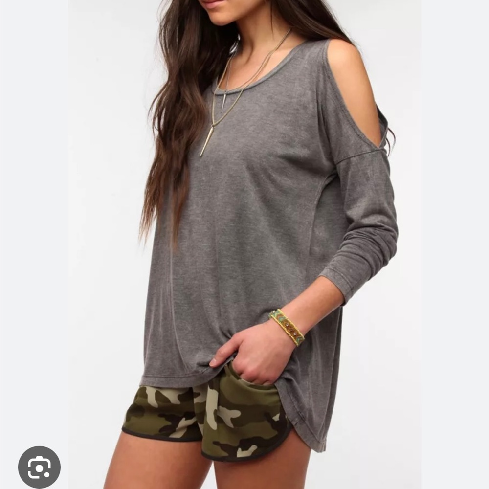 Sparkle & Fade Grey Wash Cold Shoulder Long Sleeve Top